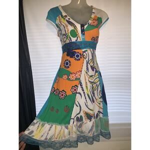 VTG Y2K Floral / Geometric Print Dress Sleeveless Midi Multi Artsy Womens Sz S/M